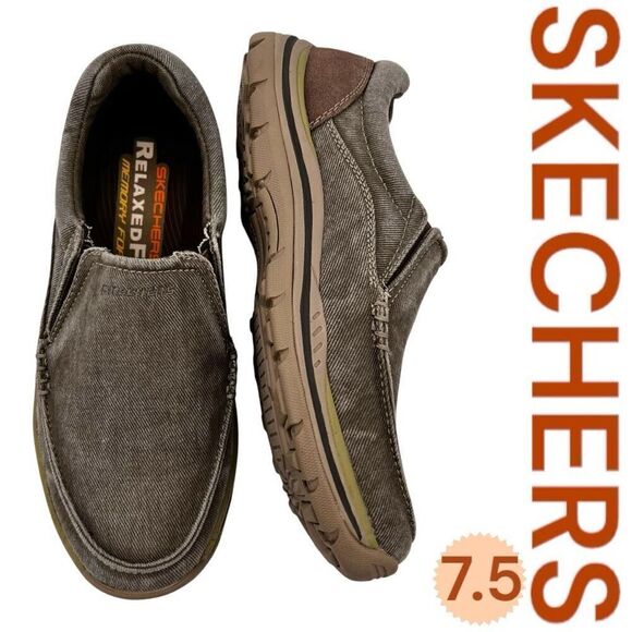 Skechers Men\'s 7.5 Slip-On Relaxed Fit Expected Avillo Casual Shoes Grey Beige main image 6